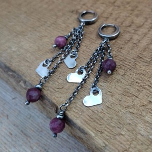 Kolczyki - serca z turmalinem