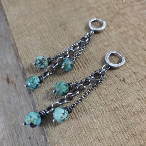 Kolczyki - turkus afrykański na łańcuszku