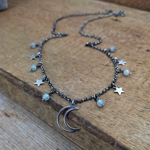 Naszyjnik z zawieszkami - księżyc z akwamarynem